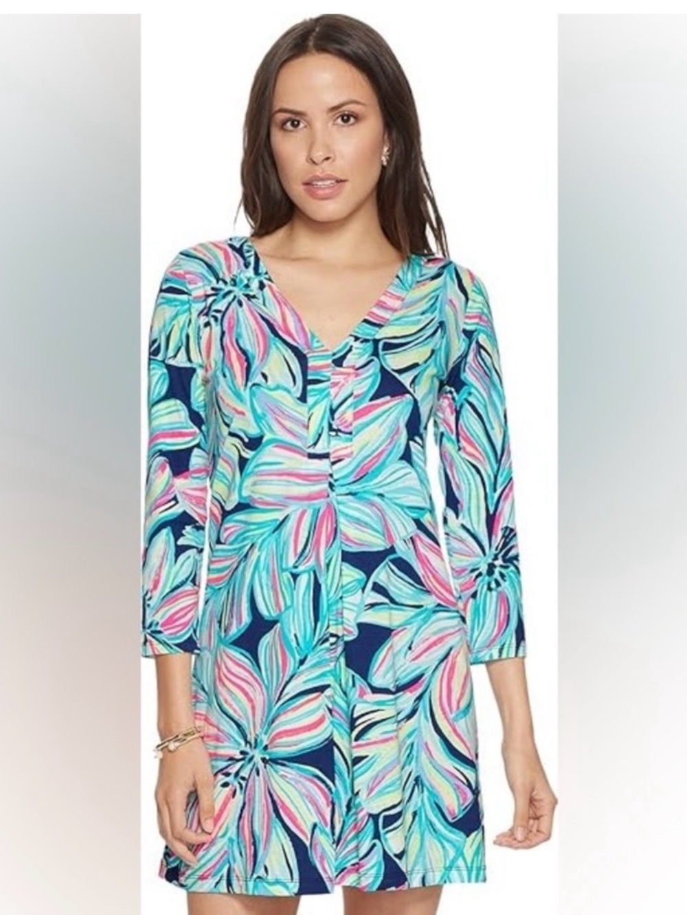 Lily Pulitzer 3/4 Quarter Sleeve Amina Dress 100% Pima Cotton